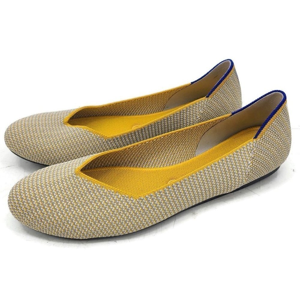 New Rothy's The Flat Dandelion Triple Stitch Womens 10.5 Shoes Yellow Grey